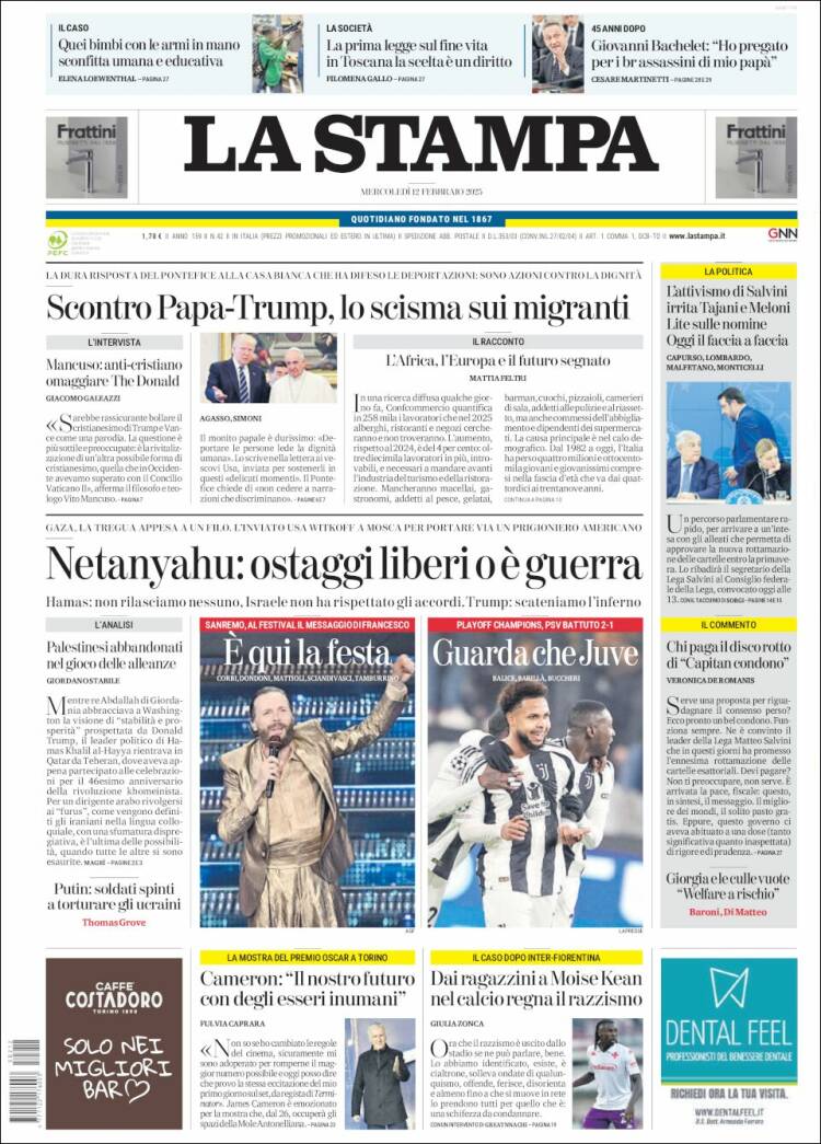 Portada de La Stampa (Italy)