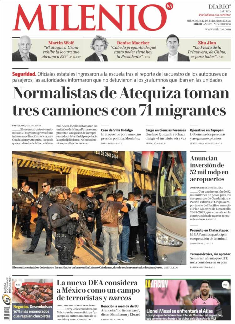 Portada de Milenio - Jalisco (México)