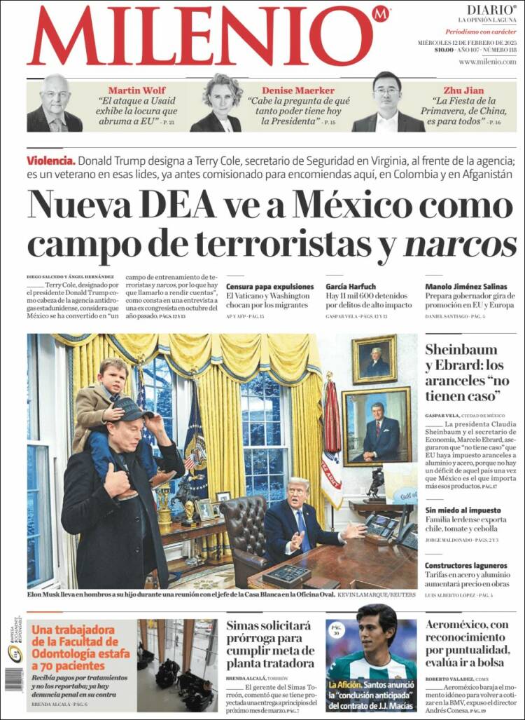 Portada de Milenio - Laguna (Mexique)