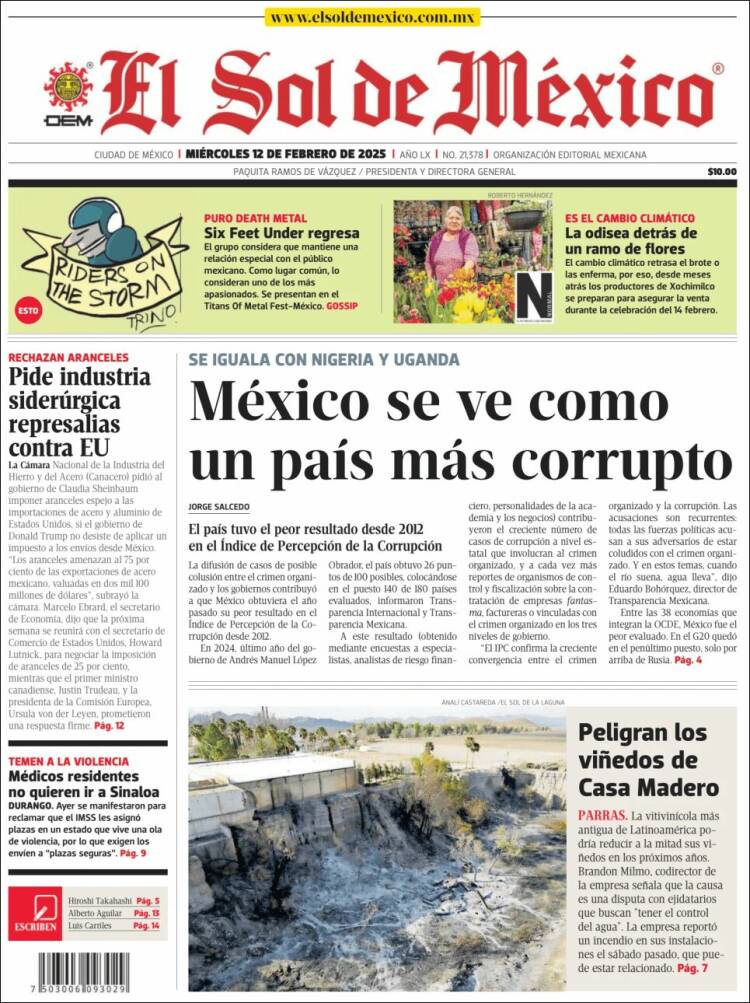 Portada de El Sol de México (Mexique)