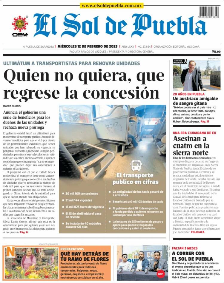 Portada de El Sol de Puebla (México)