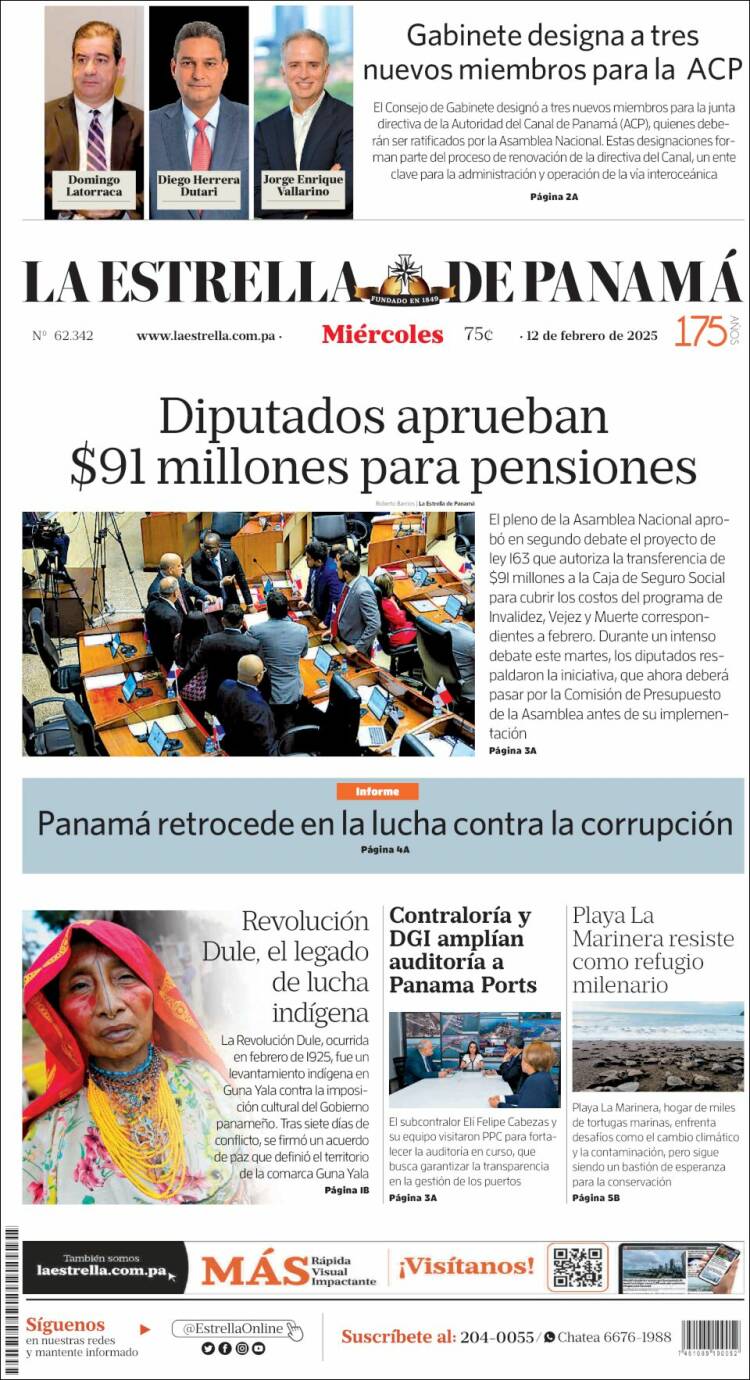 Portada de La Estrella de Panamá (Panamá)