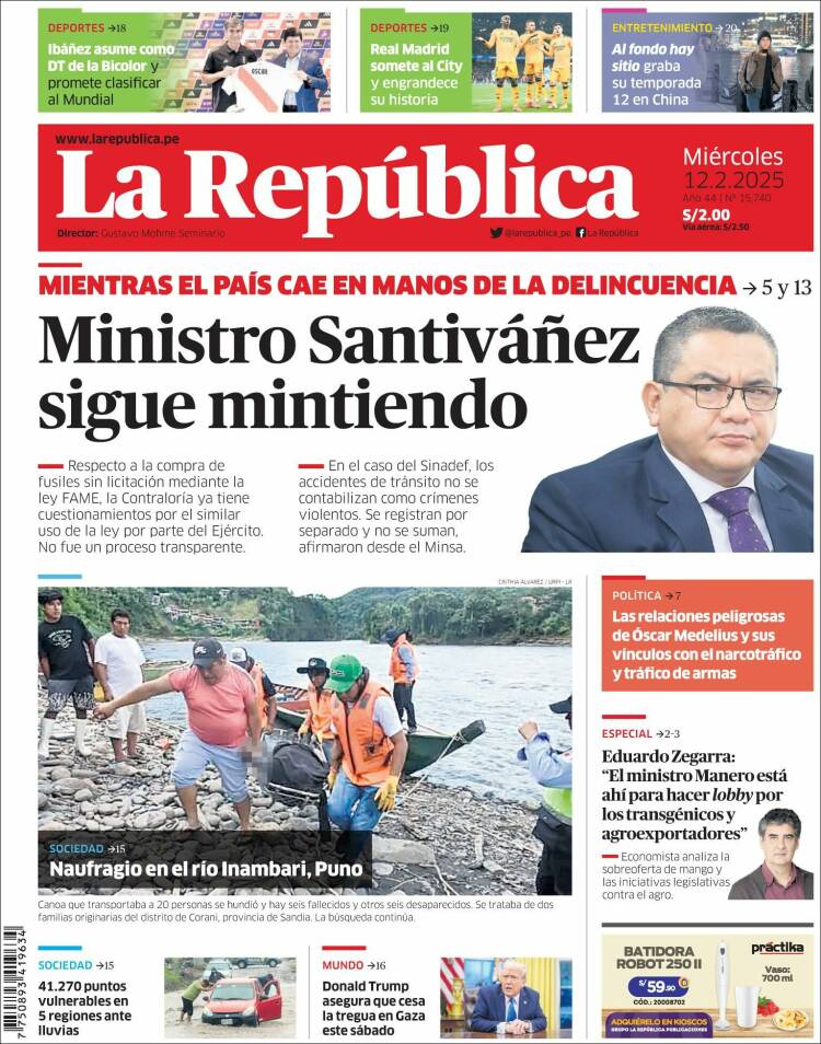 Portada de La Republica (Peru)