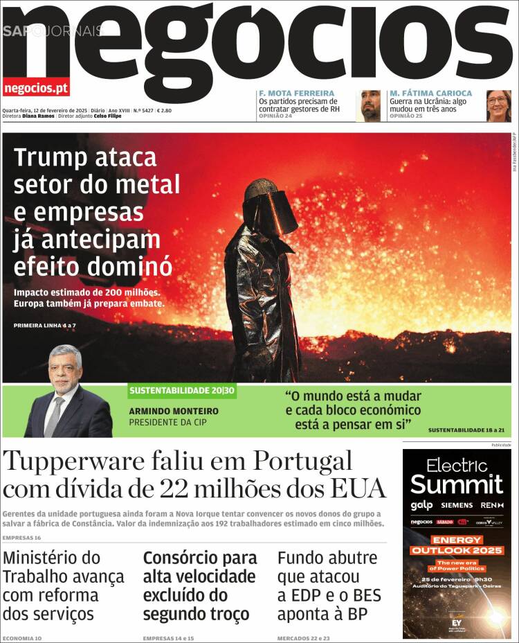 Portada de Jornal de Negócios (Portugal)