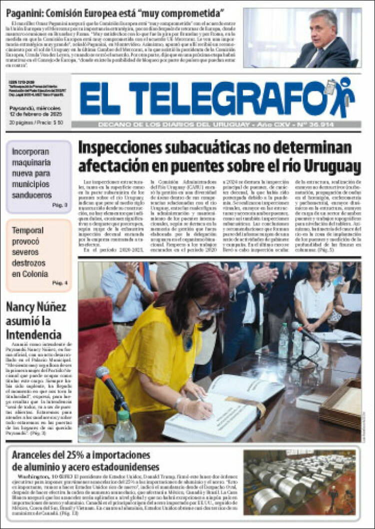 Portada de El Telégrafo (Uruguay)