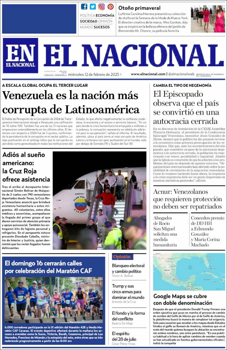 Portada de El Nacional (Venezuela)