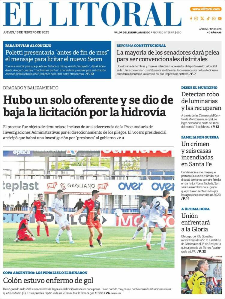 Portada de Diario El Litoral (Argentine)