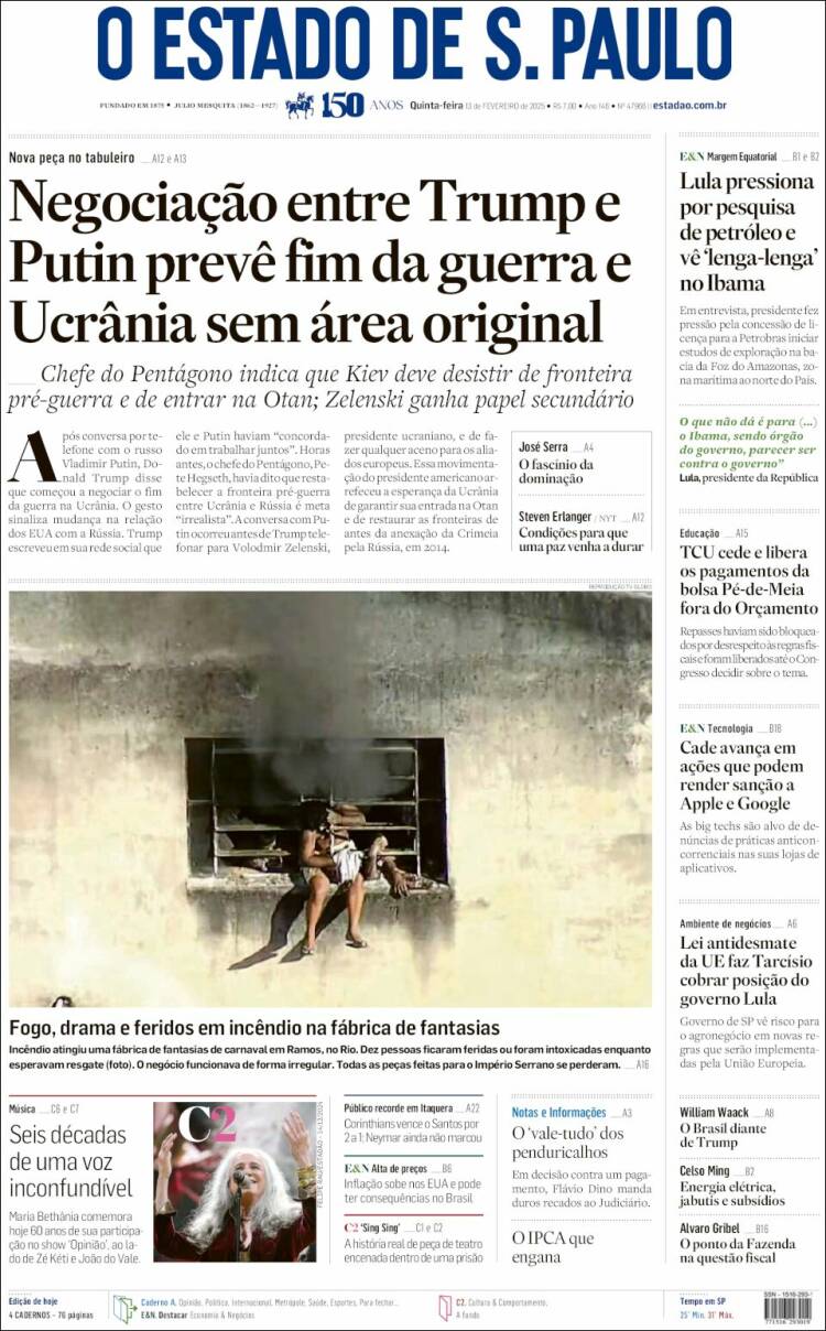 Portada de O Estado de São Paulo (Brasil)