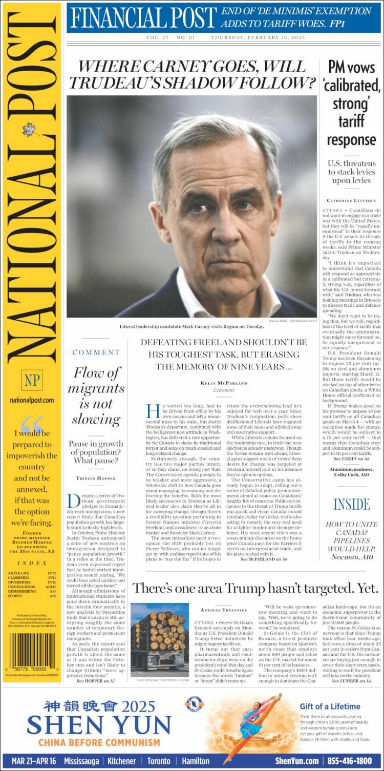 Portada de The National Post (Canada)