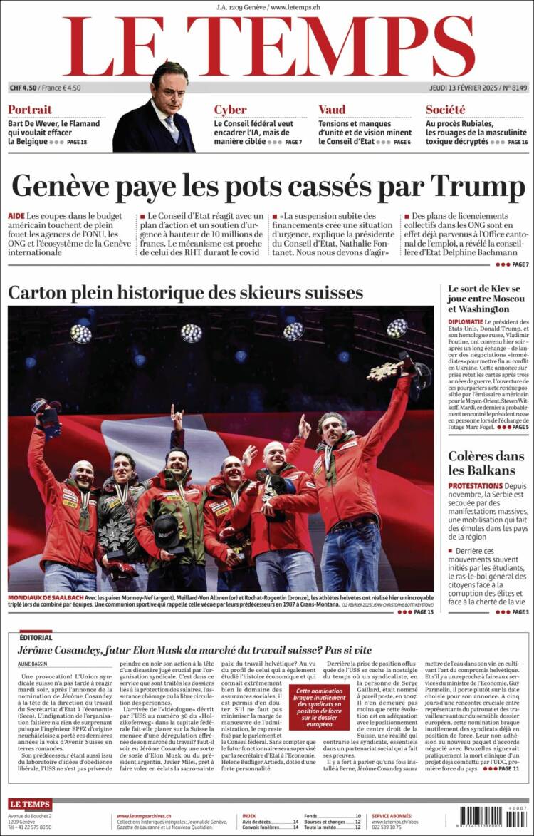 Portada de Le Matin (Switzerland)