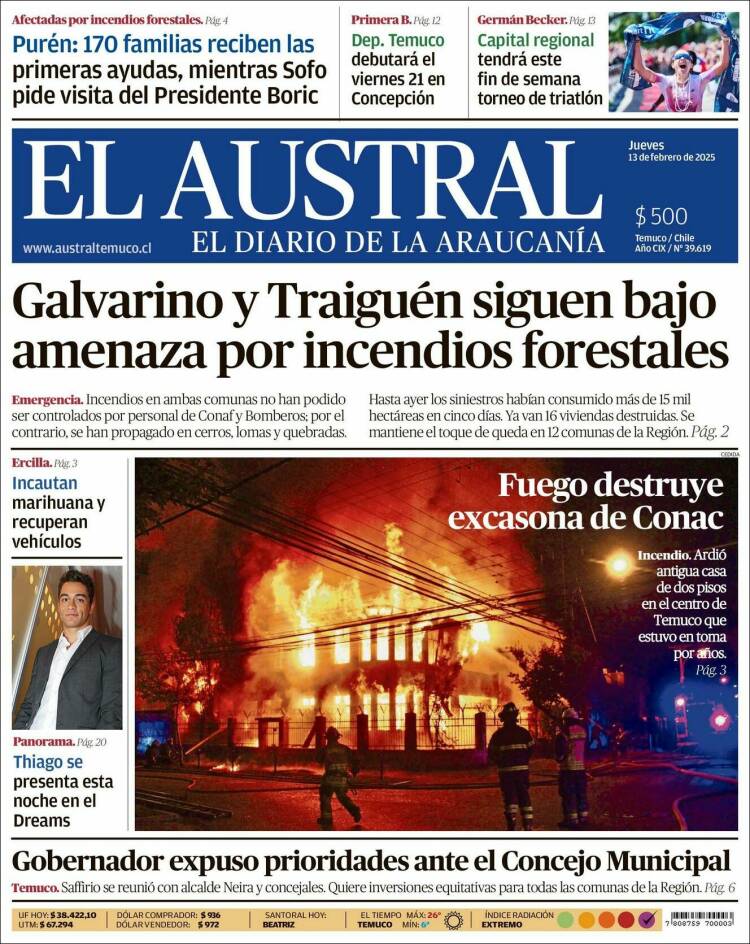 Portada de El Austral de Temuco (Chili)