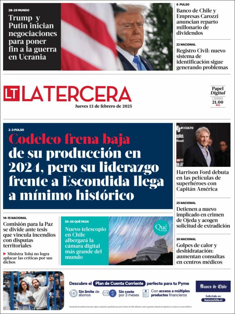 Portada de La Tercera (Chile)