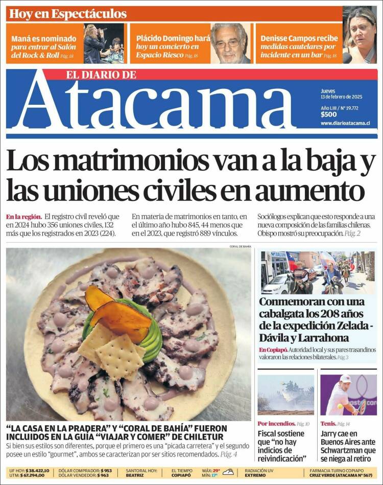 Portada de Diario de Atacama (Chili)