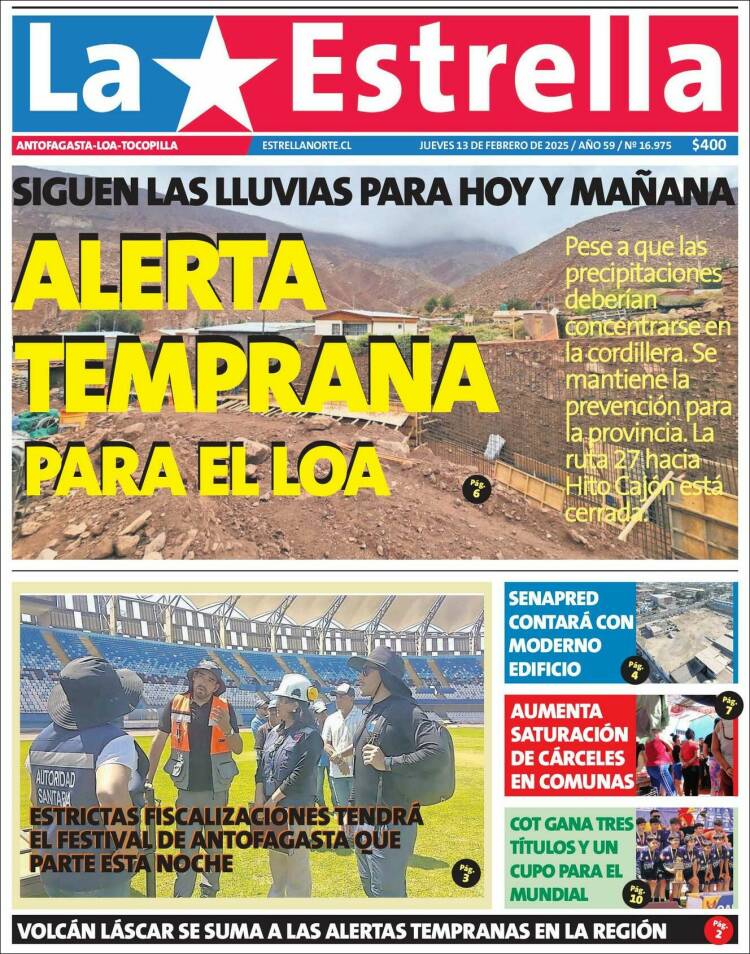 Portada de La Estrella de Loa (Chile)