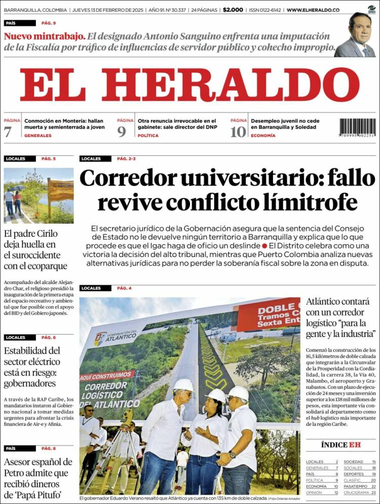 Portada de El Heraldo (Colombia)