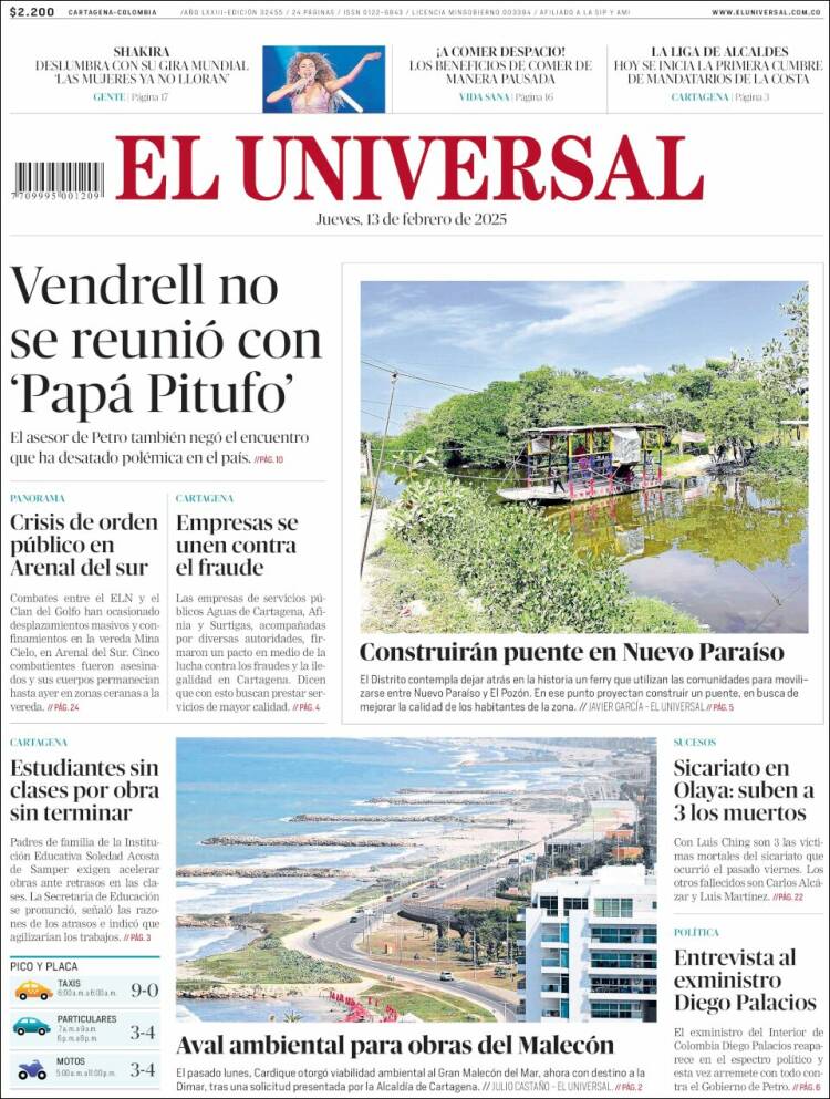 Portada de El Universal (Colombia)