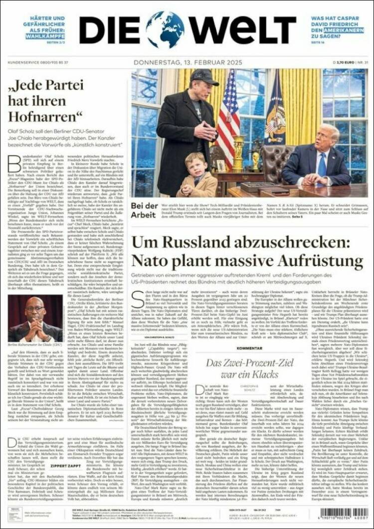 Portada de Die Welt (Germany)