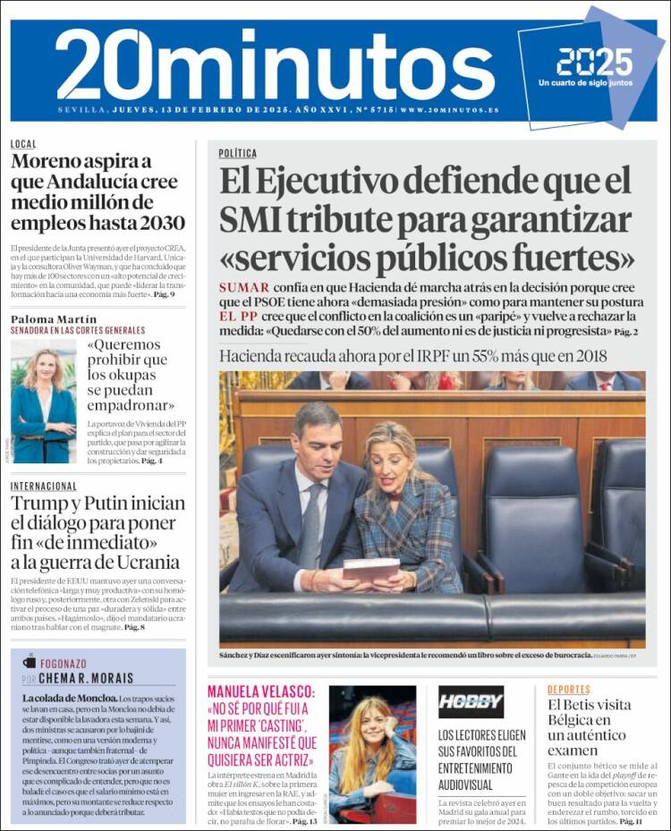 Portada de 20 Minutos - Sevilla (Espagne)