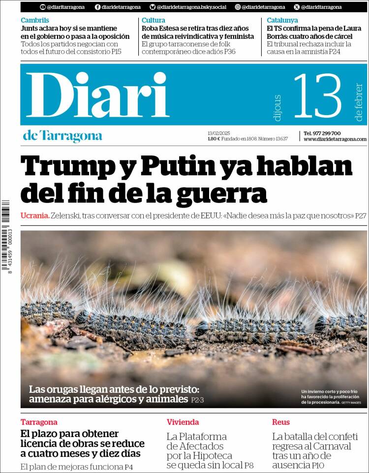 Portada de Diari de Tarragona (Espagne)