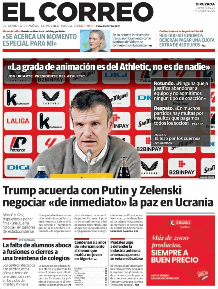 Portada de El Correo - Guipuzcoa (Espagne)