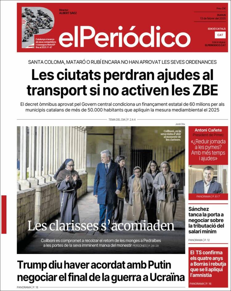 Portada de El Periódico de Catalunya (España)