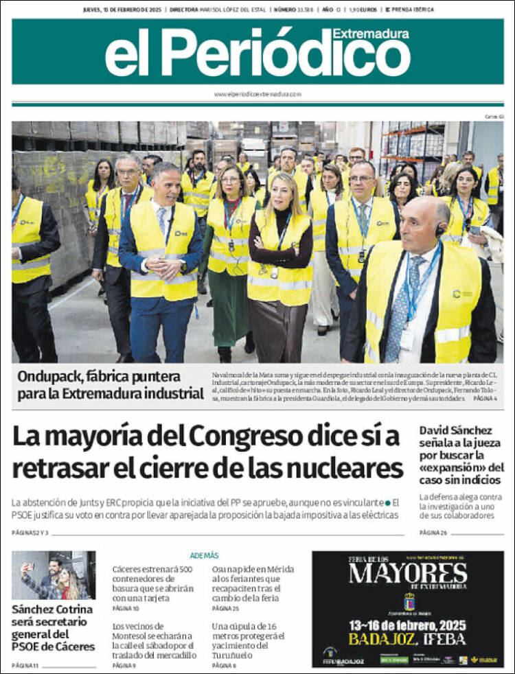 Portada de El Periódico de Extremadura (España)