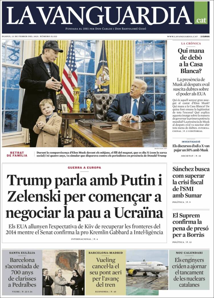 Portada de La Vanguardia (Espagne)