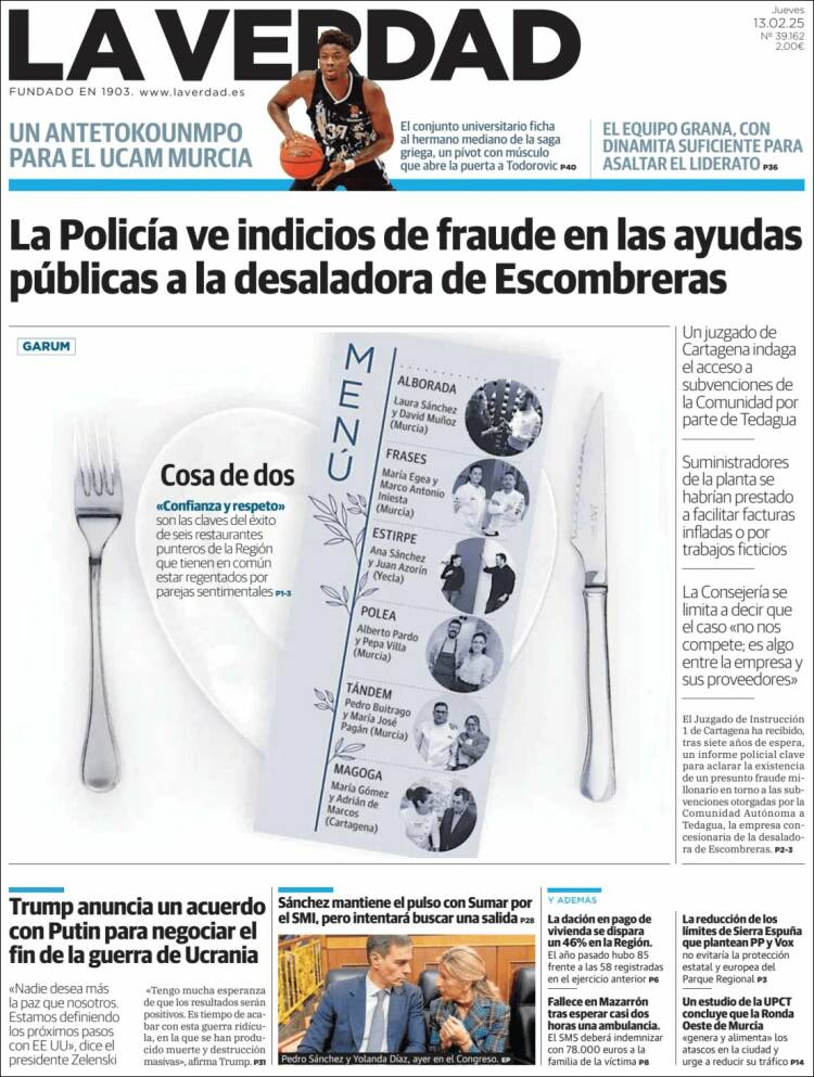 Portada de La Verdad de Murcia (Espagne)