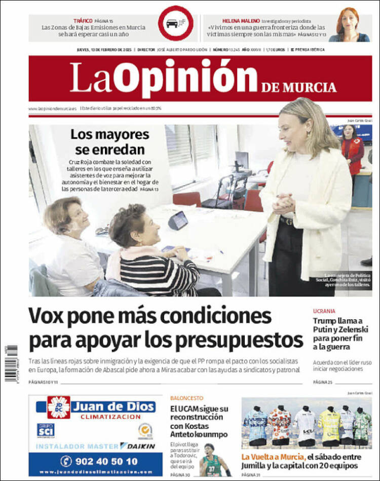 Portada de La Opinión de Murcia (Espagne)