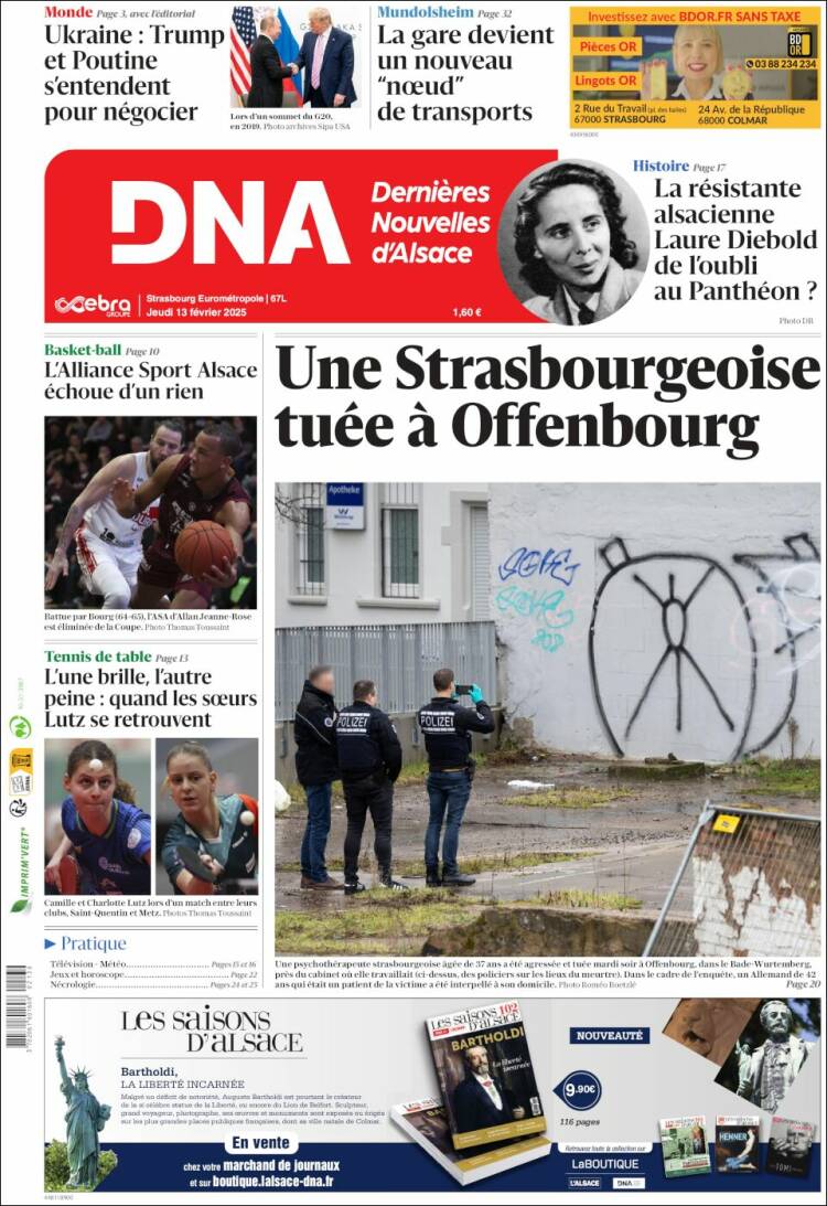 Portada de Les Dernières Nouvelles d'Alsace (France)