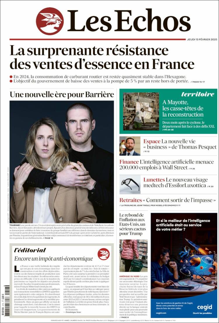 Portada de Les Echos (France)