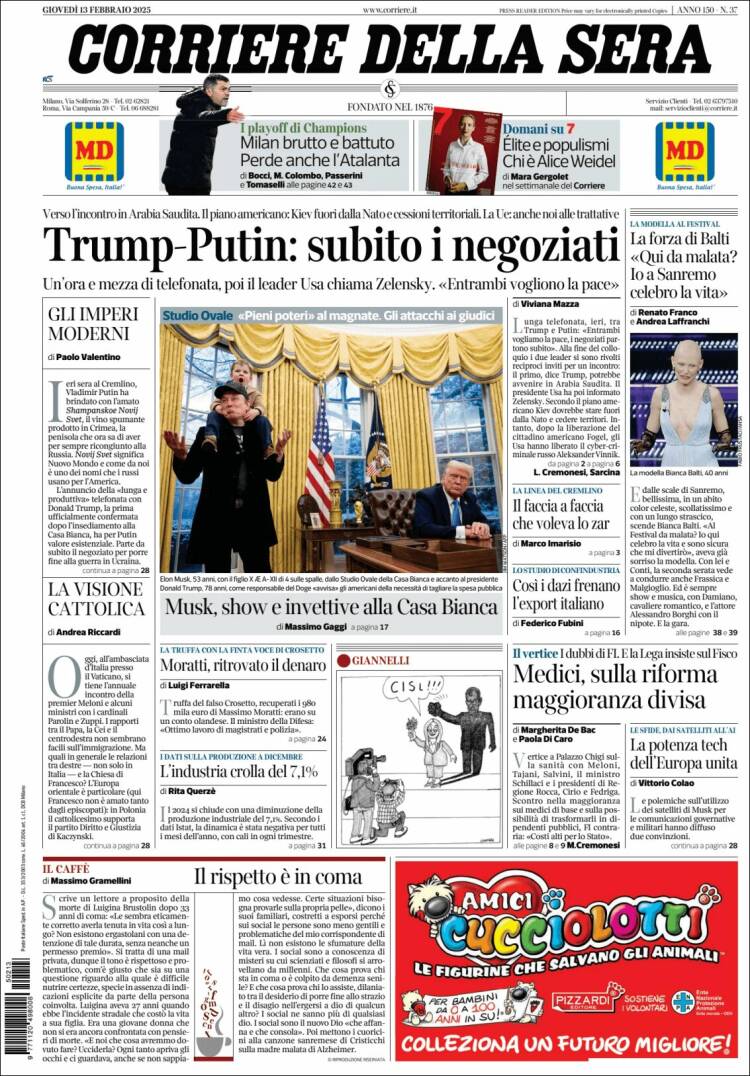 Portada de Corriere della Sera (Italie)