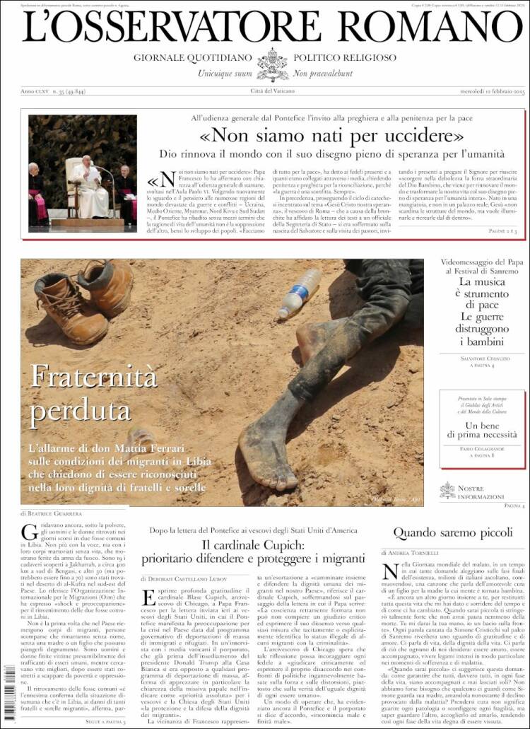 Portada de L'Osservatore Romano (Italy)