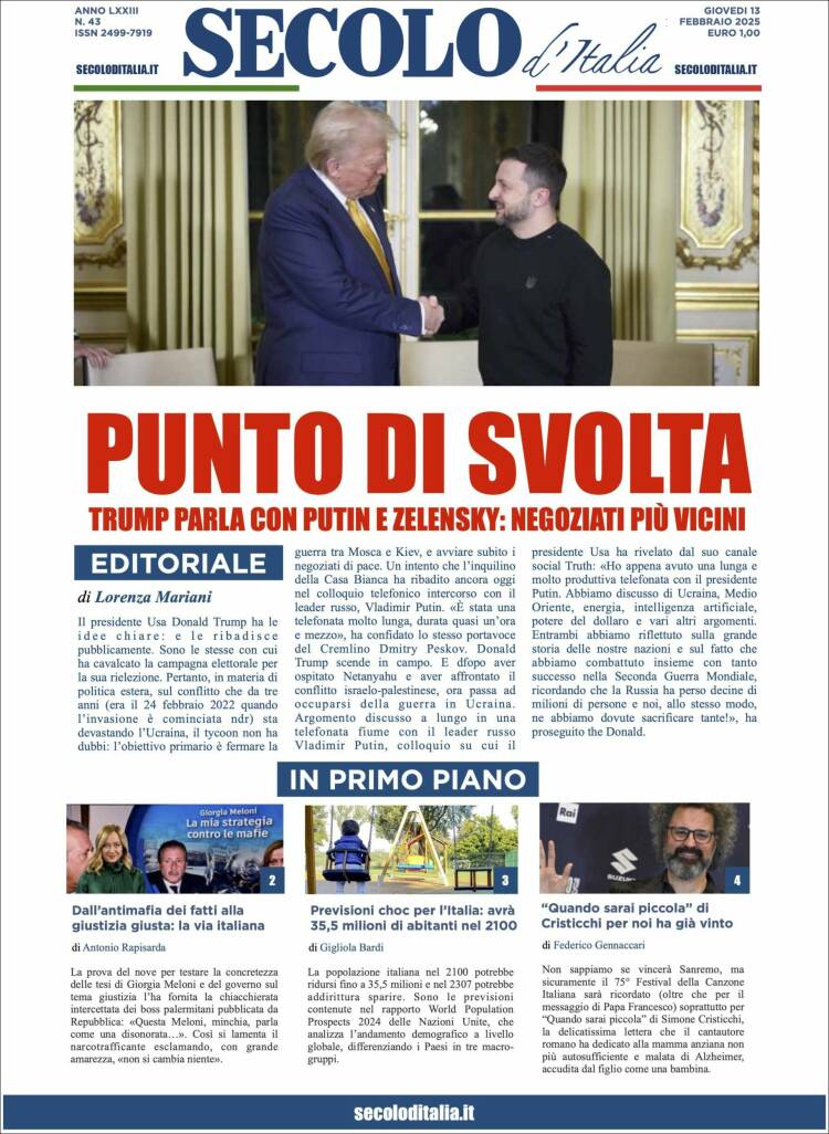 Portada de Secolo d'Italia (Italie)