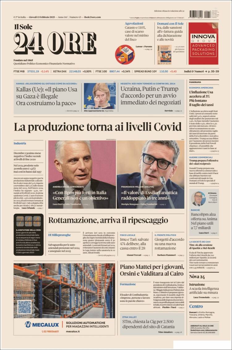 Portada de Il Sole 24 ORE (Italia)