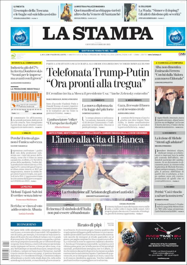 Portada de La Stampa (Italy)