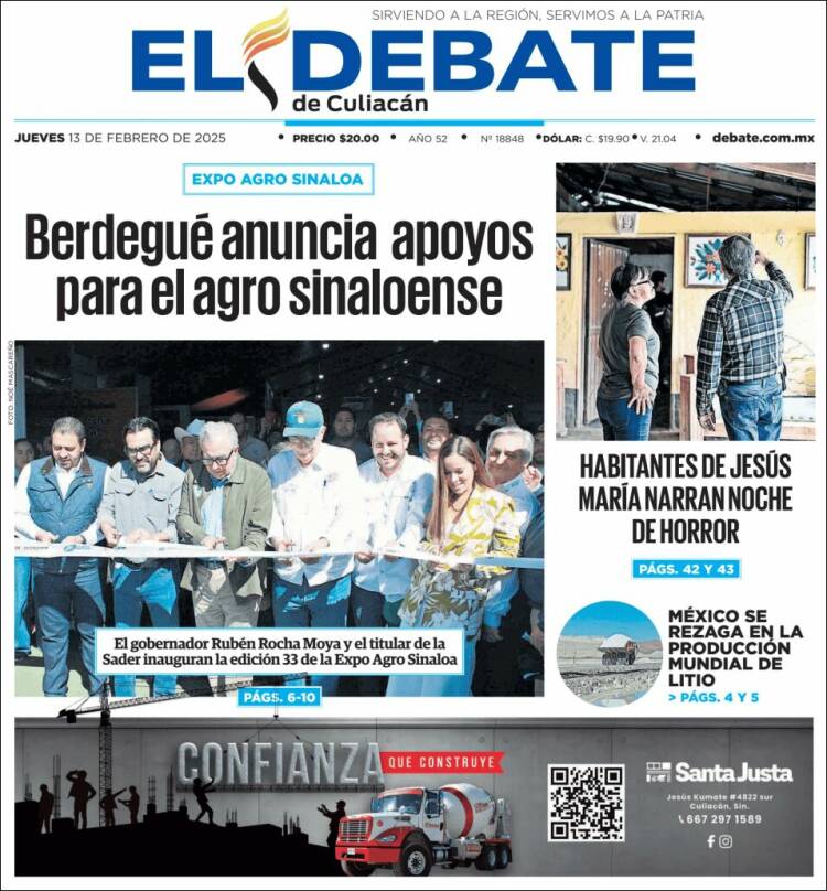 Portada de El Debate de Culiacán (Mexique)