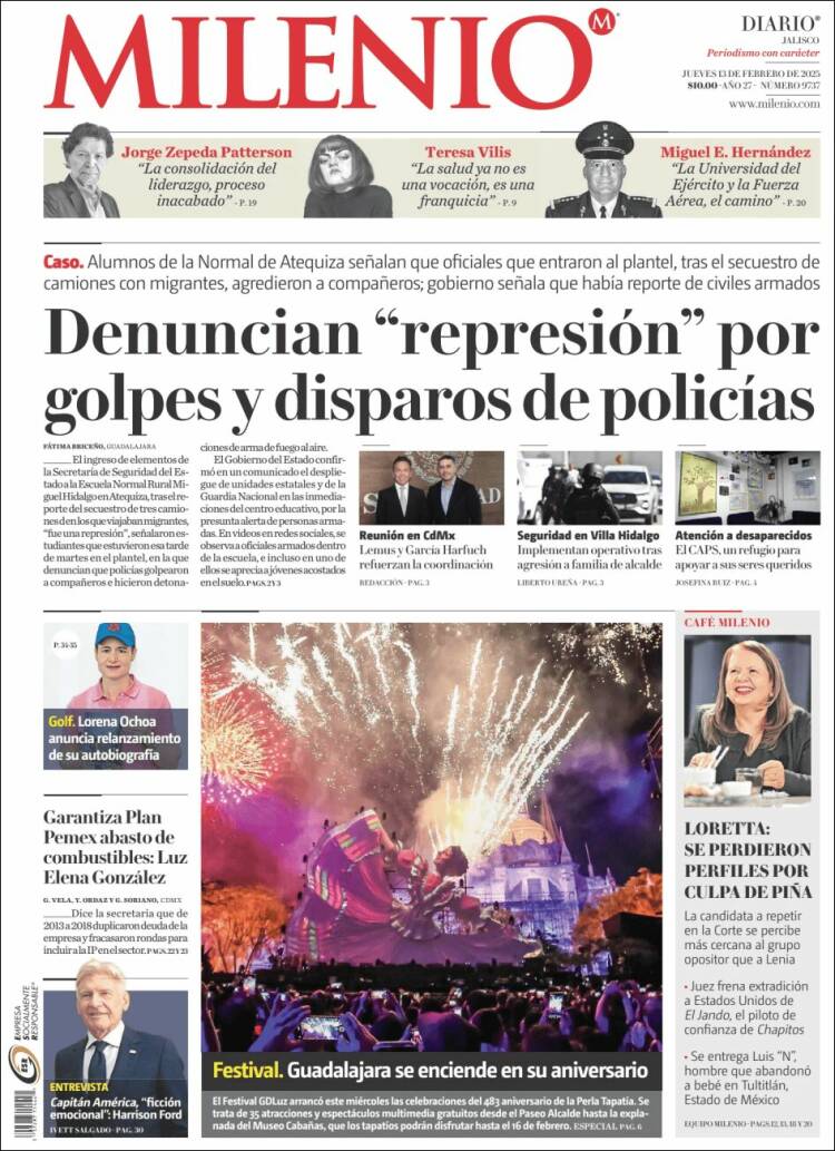 Portada de Milenio - Jalisco (México)