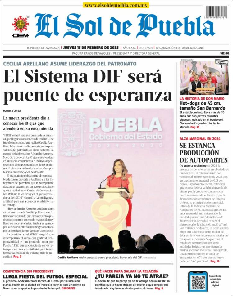 Portada de El Sol de Puebla (Mexique)