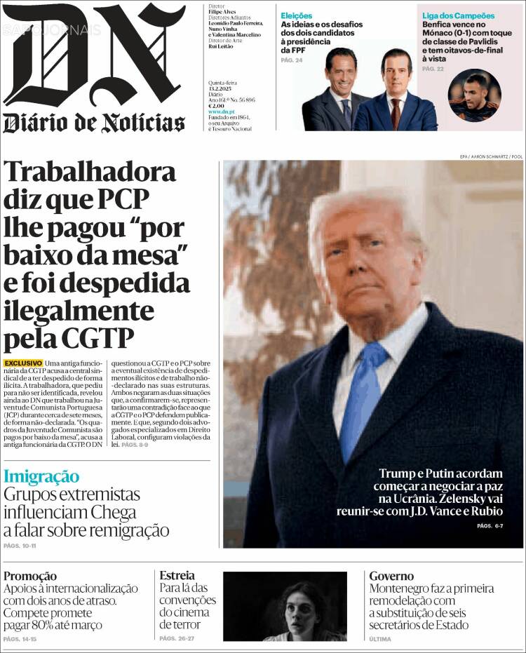 Portada de Diário de Noticias (Portugal)