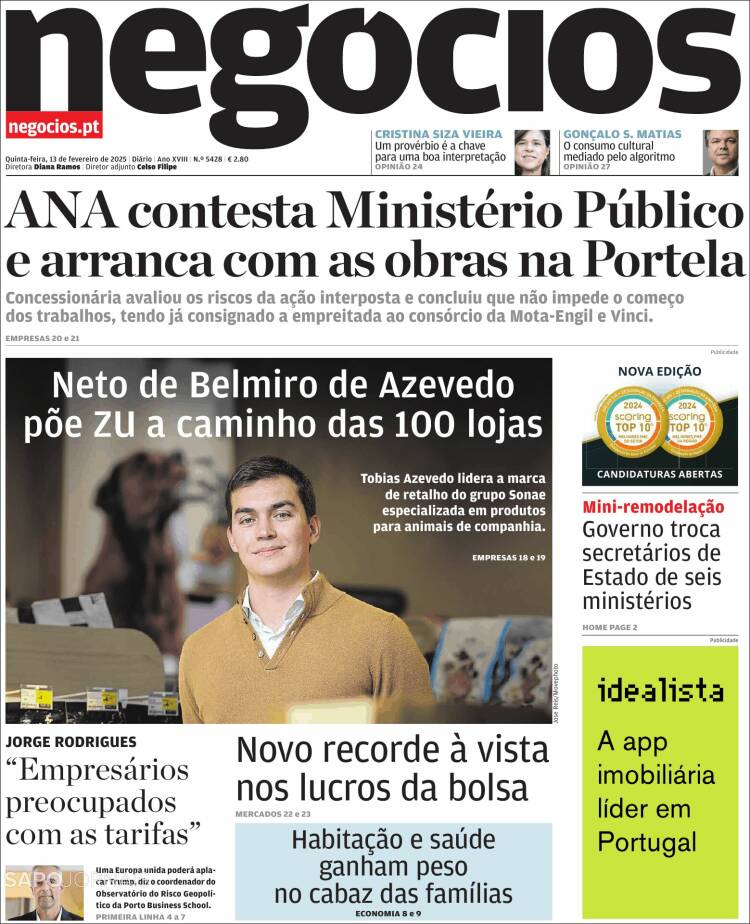 Portada de Jornal de Negócios (Portugal)