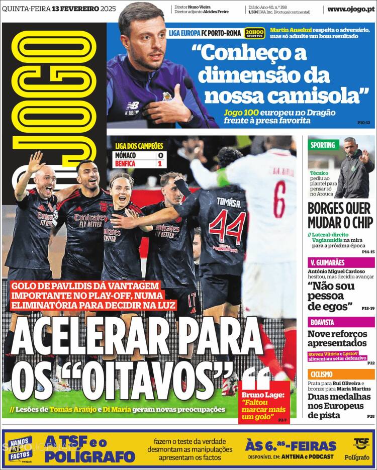 Portada de O Jogo (Portugal)