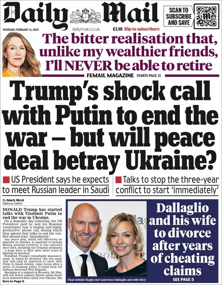 Portada de Daily Mail (Reino Unido)