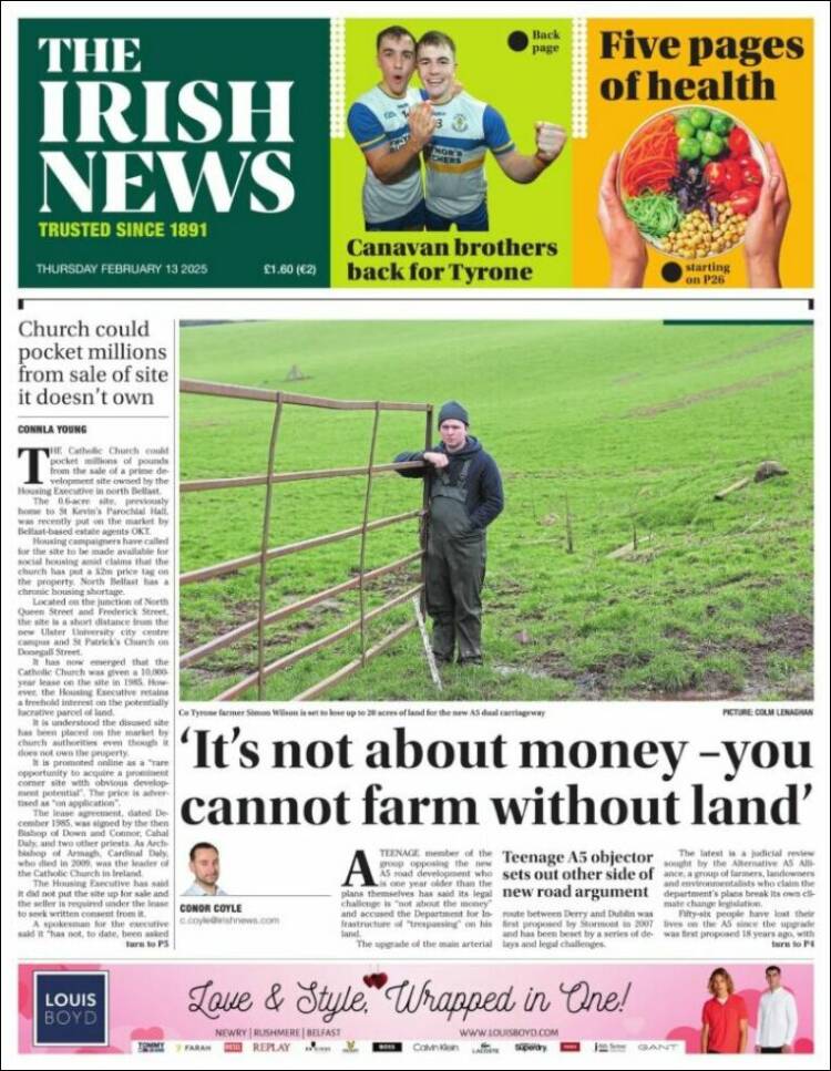 Portada de Irish News (Royaume-Uni)