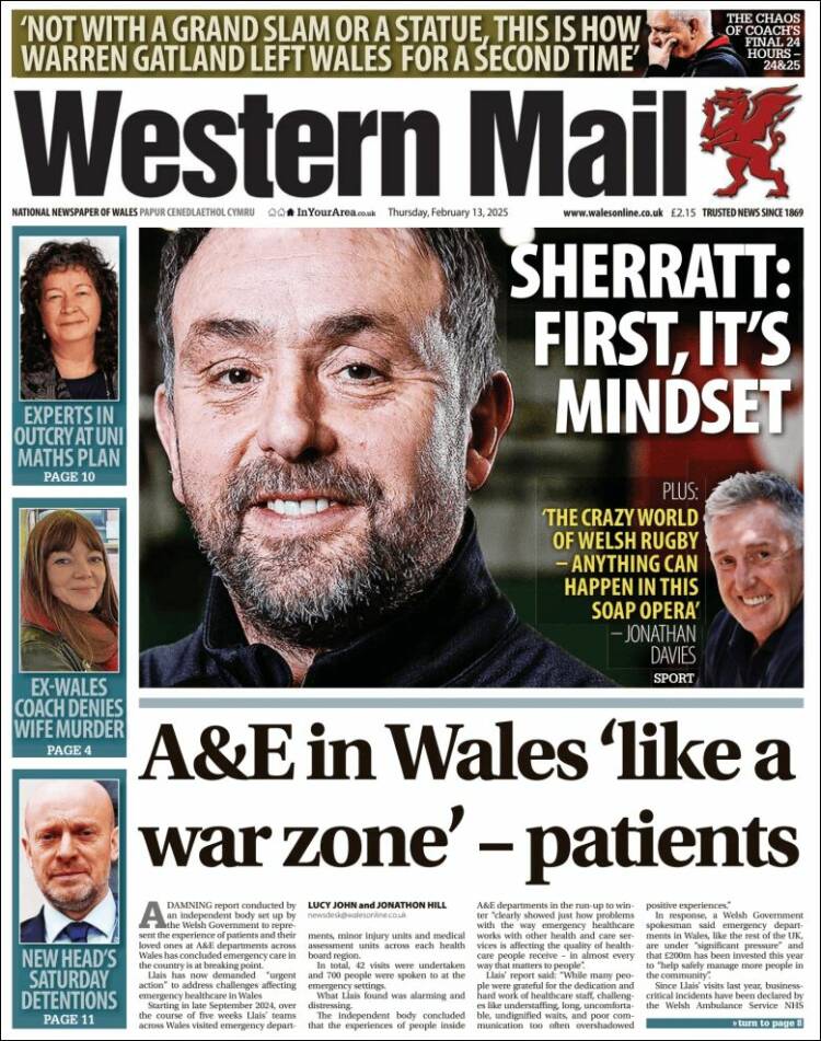 Portada de Western Mail (Reino Unido)