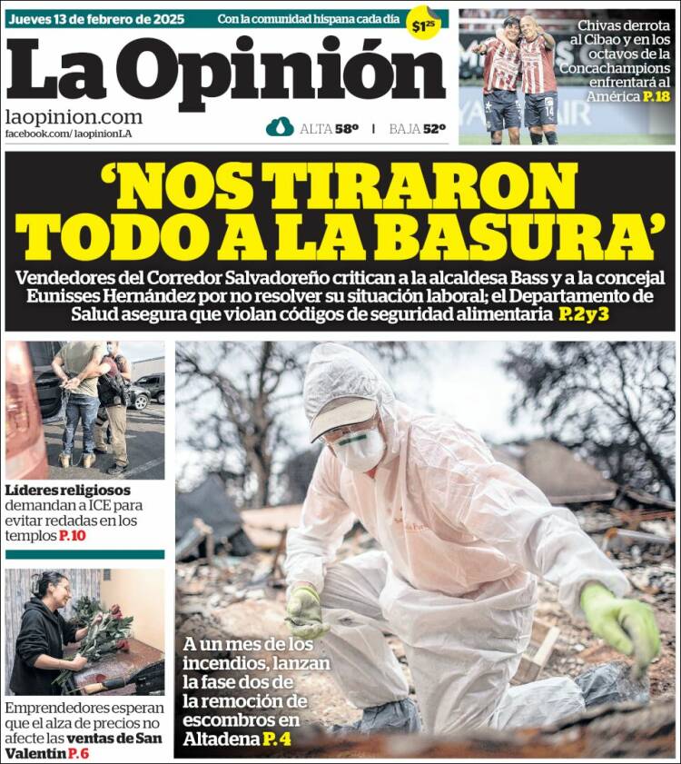 Portada de La Opinión (USA)