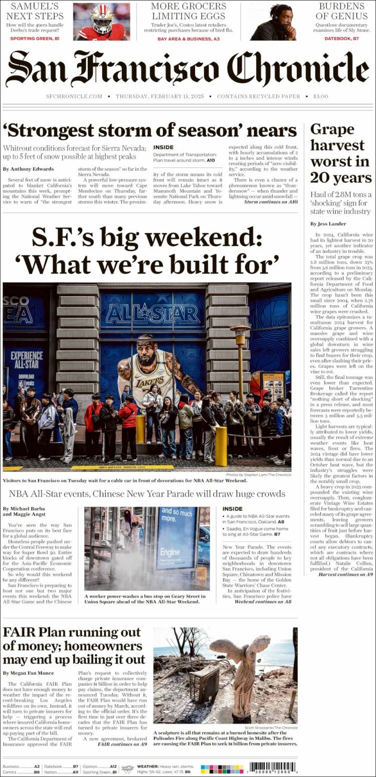 Portada de San Francisco Chronicle (USA)