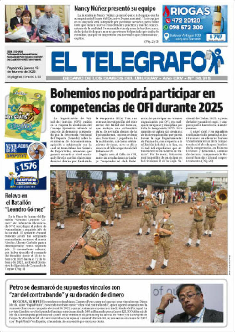 Portada de El Telégrafo (Uruguay)