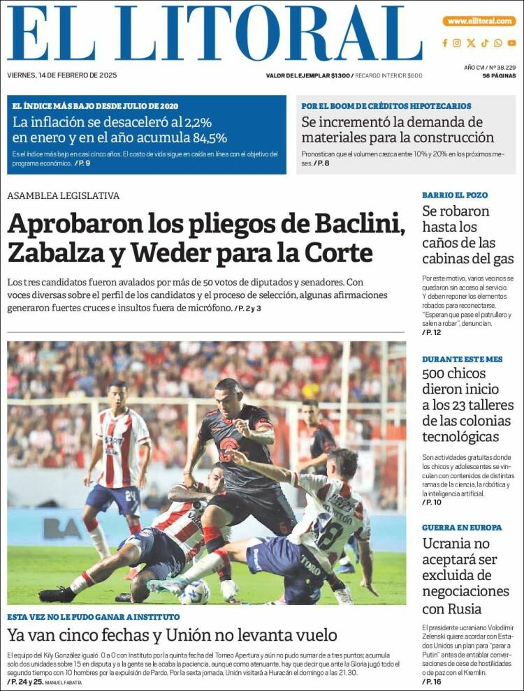 Portada de Diario El Litoral (Argentina)