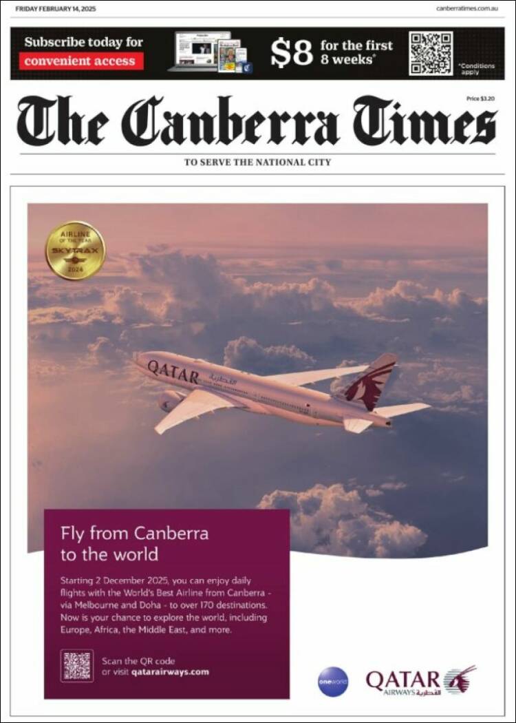 Portada de The Canberra Times (Australie)